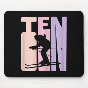 10th Birthday Girl Retro Ski Skier 10 Years Old Mouse Pad