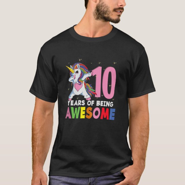 10th Birthday Girls Dabbing Unicorn 10 Years Old P T-Shirt (Front)