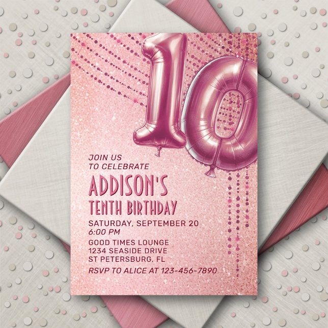 10th Birthday Girls Rose Gold  Invitation (Creator Uploaded)