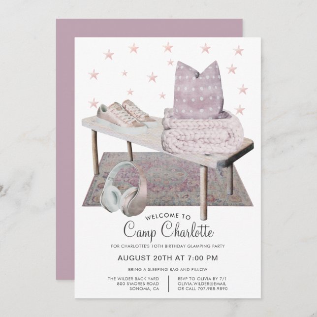 10th Birthday Glamping Party Under The Stars Invitation (Front/Back)