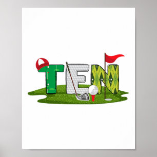 10th Birthday Golf Theme 10 Year Old Kids Sport Pa Poster