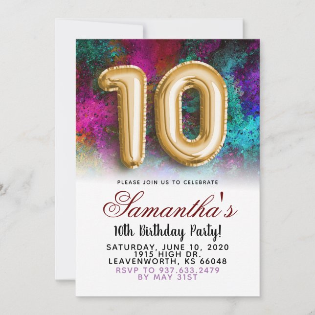 10th Birthday Gradient Invitation (Front)