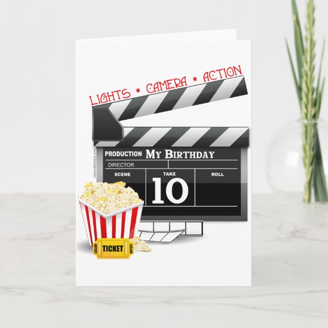 10th Birthday Hollywood Movie Party Card (Front)