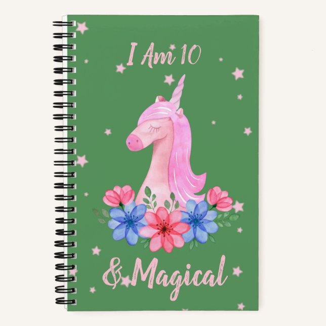 10th Birthday I am 10 & Magical Unicorn Notebook (Front)