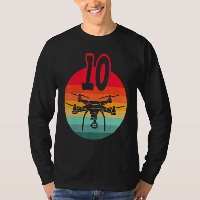 10th Birthday I Retro Remote Control Drones With C T-Shirt (Front)
