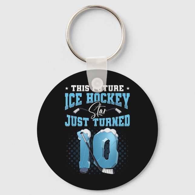 10th Birthday Ice Hockey  Key Ring (Front)