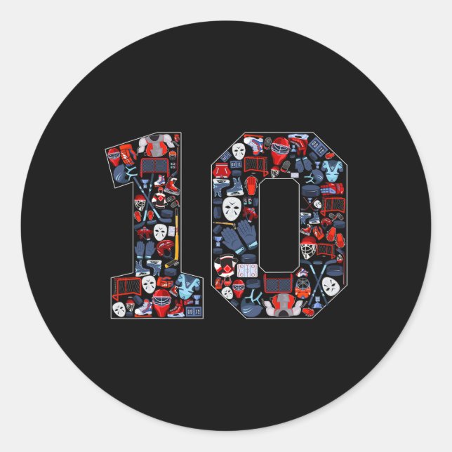 10th Birthday Ice Hockey Themed 10 Year Old Party  Classic Round Sticker (Front)