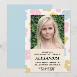 10th birthday invitation Retro Groovy Flowers Cute