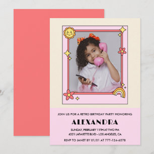10th birthday invitation Retro Groovy Pink Floral