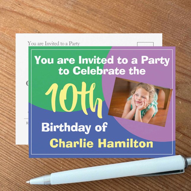 10th Birthday Invitation with Photo Postcard (Creator Uploaded)