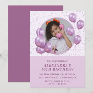 10th birthday invitations Balloons Photo Purple