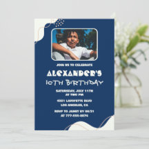 10th birthday invitations Boy Photo Simple Navy 