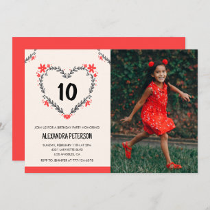 10th birthday invitations for her Floral Heart