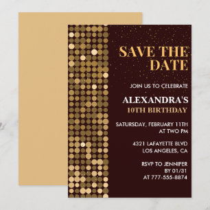 10th birthday invitations Save the date Gold