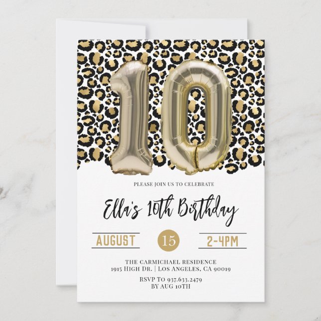 10th Birthday Leopard Animal Print Invitation (Front)
