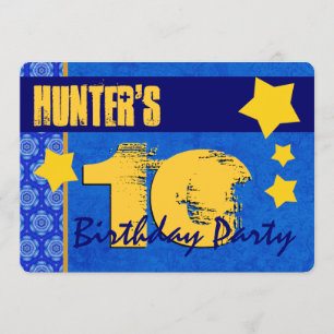 10th Birthday Modern For Him Blue and Gold W13B7 Invitation