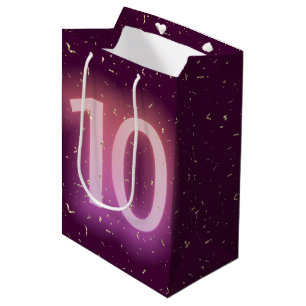 10th Birthday Neon Sign with Gold Confetti Medium Gift Bag