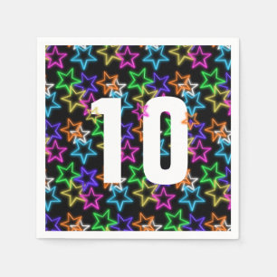 10th Birthday Neon Stars On Black Napkin