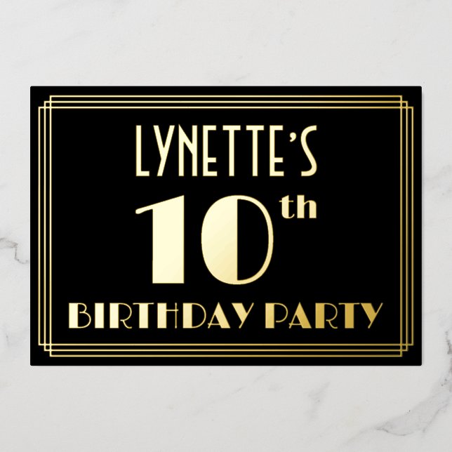 10th Birthday Party: Art Deco Look “10”, w/ Name (Front)