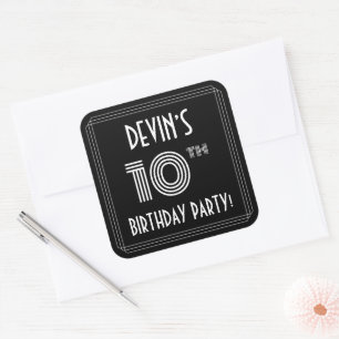 10th Birthday Party: Art Deco Style & Custom Name Square Sticker