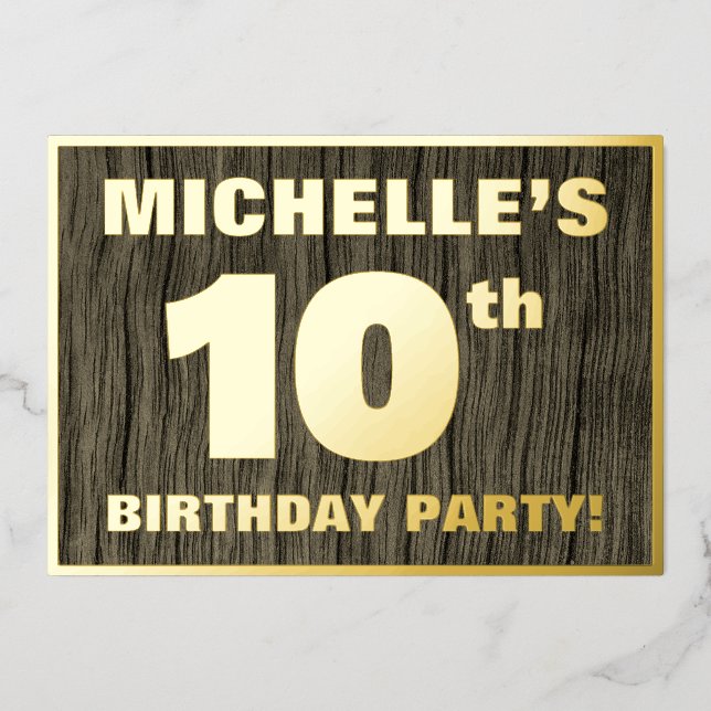 10th Birthday Party: Bold, Faux Wood Grain Pattern (Front)