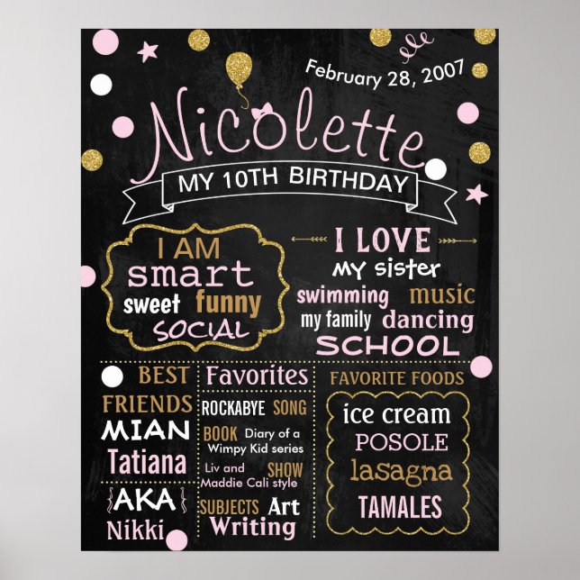 10th birthday party chalkboard sign poster (Front)
