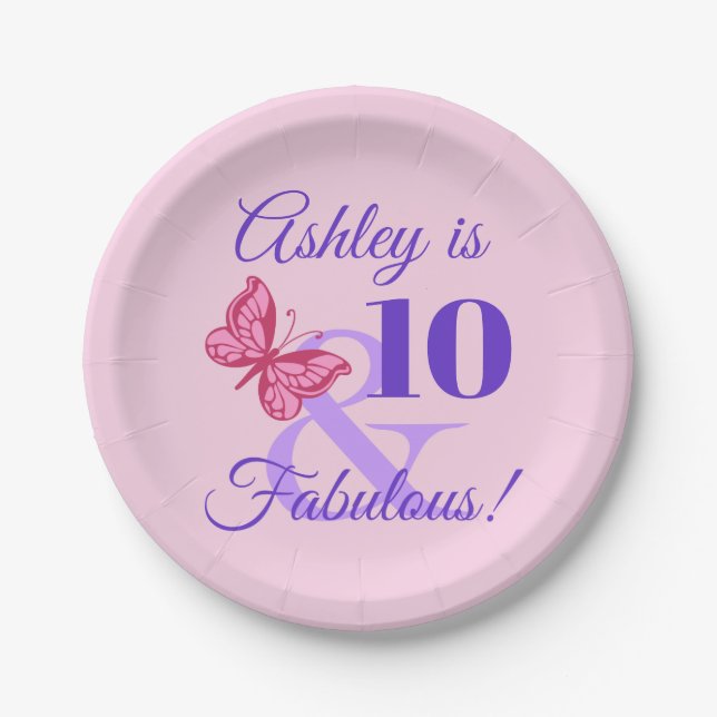 10th Birthday Party For Girls Paper Plate (Front)
