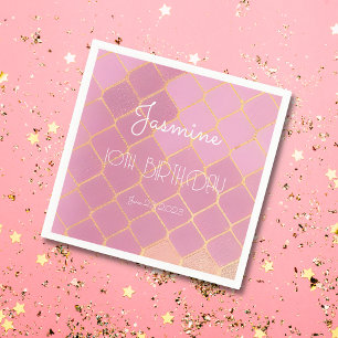 10th Birthday Party Girl Gold Pink Glitter Pattern Napkin
