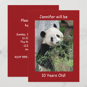 10th Birthday Party Invitation Giant Pandas Red