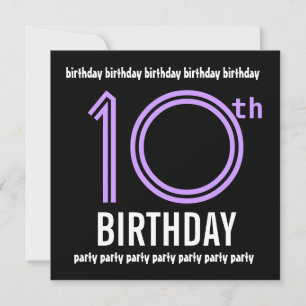 10th Birthday Party Modern Black and Colour Number Invitation