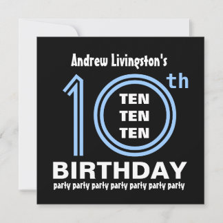 10th Birthday Party Modern Blue and Black B451 Invitation