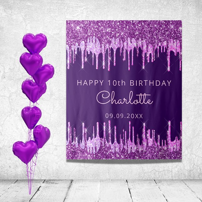 10th Birthday party purple pink glitter drip girl Tapestry (Creator Uploaded)