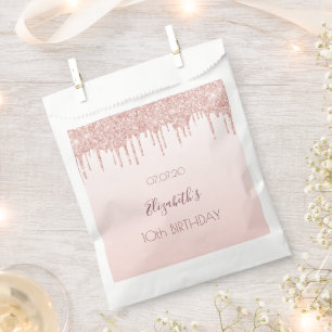 10th birthday party rose gold glitter pink girl favour bags