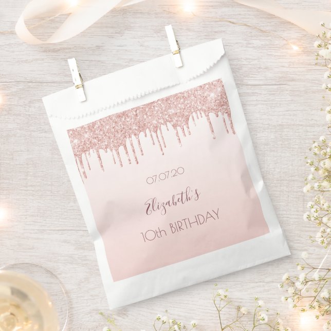10th birthday party rose gold glitter pink girl favour bags (Clipped)