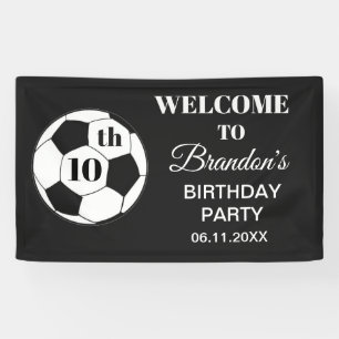 10th Birthday Party Soccer Black Boys Sports Banner