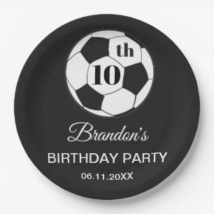 10th Birthday Party Soccer Black Boys Sports Paper Plate