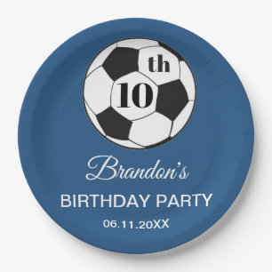 10th Birthday Party Soccer Blue Boys Sports Paper Plate