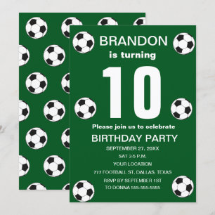 10th Birthday Party Soccer Green Boys Sports Invitation
