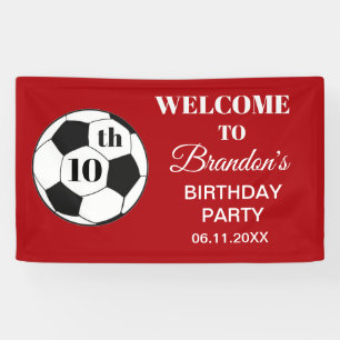 10th Birthday Party Soccer Red Boys Sports Banner