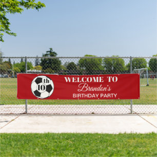 10th Birthday Party Soccer Red Boys Sports Banner