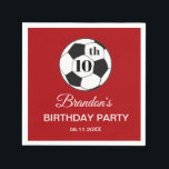 10th Birthday Party Soccer Red Boys Sports Napkin<br><div class="desc">10th Birthday party for a soccer fan,  sports,  kids,  boys,  for him. Red and white,  modern,  elegant Birthday party paper napkins. Please personalize it with your details.</div>