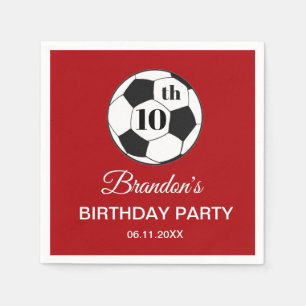 10th Birthday Party Soccer Red Boys Sports Napkin