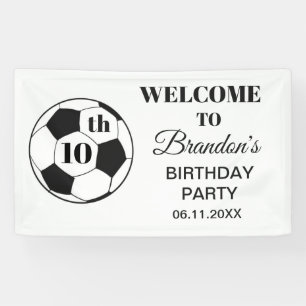 10th Birthday Party Soccer White Boys Sports Banner