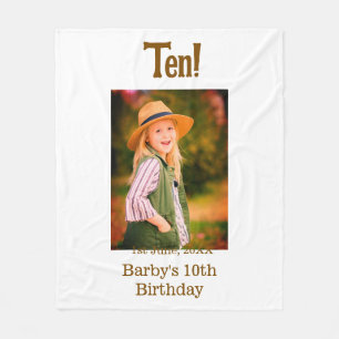 10th birthday photo name date simple brown beige b fleece blanket