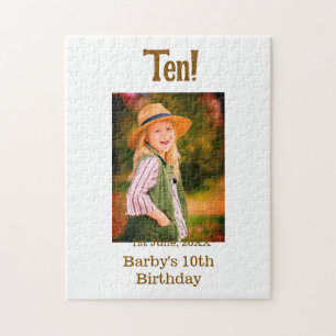 10th birthday photo name date simple brown beige b jigsaw puzzle