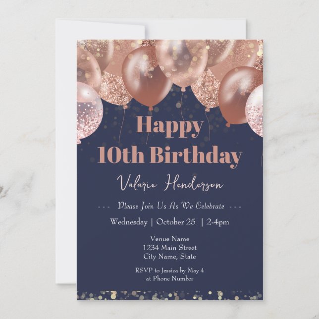 10th Birthday Pink Balloons Invitation (Front)