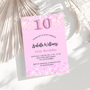 10th birthday pink confetti girl party luxury invitation
