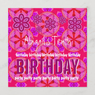 10th Birthday Pink Flowers Custom Name V09 Invitation