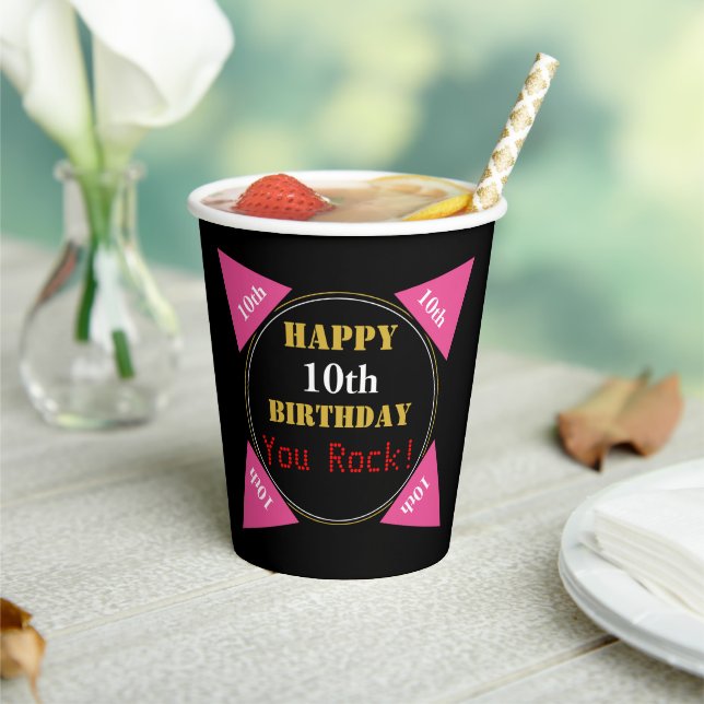 10th Birthday Pink Gold Black   Paper Cups (Insitu)