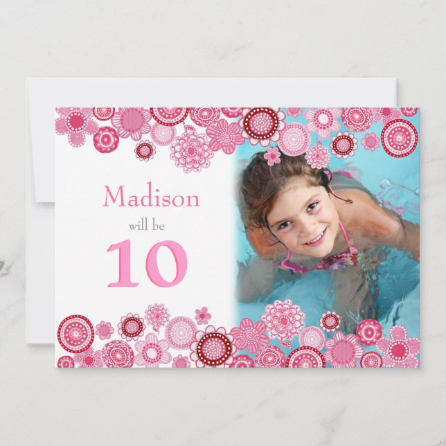 10th Birthday Pink Party Invitation Photo Card (Front)